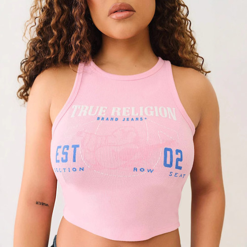 2025 Cross-border European and American women's fashion printed pit strip small vest
