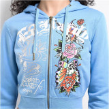 2025 Europe and the United States fashion street leisure comfortable painted zipper hooded positioning print two-piece women's suit