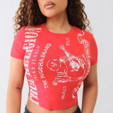 2025 Cross-border European and American fashion positioning printed short-sleeved top T-shirt