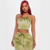 2025 explosive ebay Amazon Europe and the United States women's summer PINK wrap pants embroidered sports two-piece set