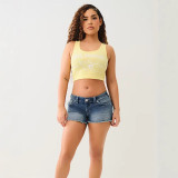 Europe and the United States summer new sexy spice short round neck top slim crop short sleeve cartoon printed small vest