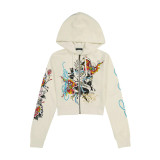 Europe and the United States fashion street casual comfortable painted zipper hooded positioning print two-piece women's suit