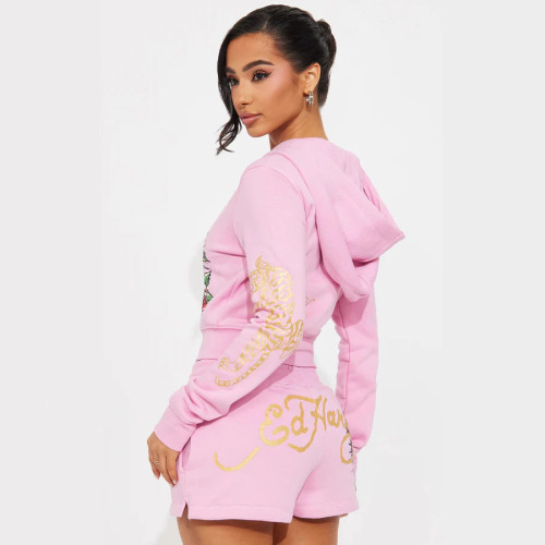 202 new European and American clothing cross-border foreign trade Amazon women's printed long sleeve shorts fashion set