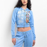 2025 Europe and the United States fashion street leisure comfortable painted zipper hooded positioning print two-piece women's suit