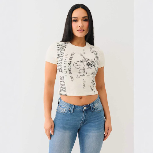 2025 Cross-border European and American fashion positioning printed short-sleeved top T-shirt