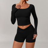 2025 New Women Yoga 4pcs set long sleeve fitness top quick dry shorts Gym vest sports leggings T-shirt yoga set high waist pants