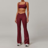 2025 New Women's Sports Shorts Yoga 3pcs Set Gym Fitness Wear Quick Dry Leggings Flared Pants Bra Suit Lady Top Custom logo