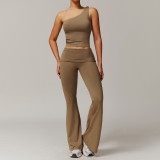Stock New Women's Yoga set Sports Long sleeve Quick dry flare tank top Body shorts Yoga leggings gym High pants Vest bra suit