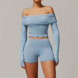 Stock New Women's Yoga set Sports Long sleeve Quick dry flare tank top Body shorts Yoga leggings gym High pants Vest bra suit