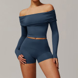Stock New Women's Yoga set Sports Long sleeve Quick dry flare tank top Body shorts Yoga leggings gym High pants Vest bra suit