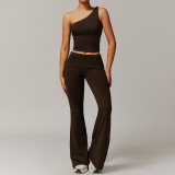 Stock New Women's Yoga set Sports Long sleeve Quick dry flare tank top Body shorts Yoga leggings gym High pants Vest bra suit