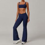 2025 New Women's Sports Shorts Yoga 3pcs Set Gym Fitness Wear Quick Dry Leggings Flared Pants Bra Suit Lady Top Custom logo