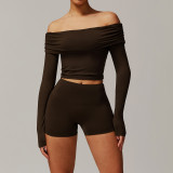 Stock New Women's Yoga set Sports Long sleeve Quick dry flare tank top Body shorts Yoga leggings gym High pants Vest bra suit