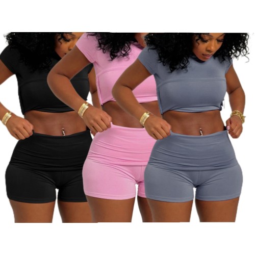 2025 New Arrival Summer Casual Solid Short Logo Custom Tracksuit Fashion Sports Soft Two-piece Suit Jogger Woman Matching Set