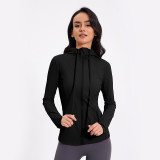 Spring And Summer New High Collar Hooded Sports Jacket Slim Running Fitness Tops Sports Long-Sleeved Yoga Clothes Women