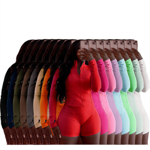 Wholesale High Quality Winter Fall Women Jogging Wear Stretchy Slim Fit Two Piece Shorts Set