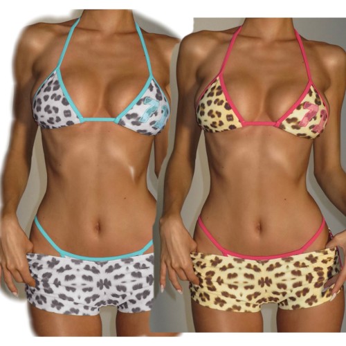 2025 Summer New Scrunch Butt Bikini Set Cross Strap Triangle Bikini Set Sexy Leopard Micro 3 Pcs Bikinis & Beachwear