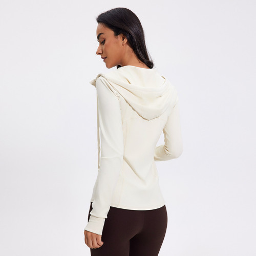 Spring And Summer New High Collar Hooded Sports Jacket Slim Running Fitness Tops Sports Long-Sleeved Yoga Clothes Women