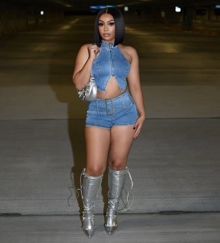 Wholesale Usa Size Fashion S-2XL Boutique 2025 Denim Jeans Two Piece Shorts Set