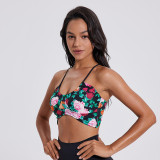 New U-Neck Pleated Thin Straps Sports Underwear Animal Print Sexy Back Thin Slim Yoga Top