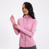 Spring And Summer New High Collar Hooded Sports Jacket Slim Running Fitness Tops Sports Long-Sleeved Yoga Clothes Women