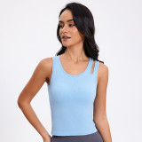 2025 Spring And Summer U-Neck Slim Yoga Vest Hollow With Pads Peplum Running Fitness Tops Yoga Top