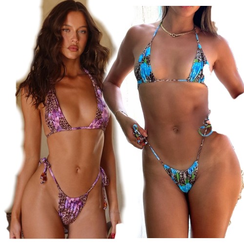 Wholesale Leopard Floral Printed Bikini Hot Bikini Set for Honeymoon Lace up Sexy Women Two Piece Swimsuit Bikini Set Swimwear