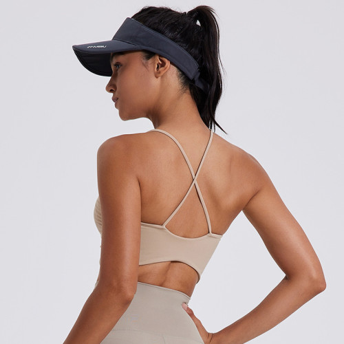 2025 Spring And Summer Thin Straps Sports Underwear With Padded Solid Colour Sexy Slim Thin Outdoor Yoga Top Women