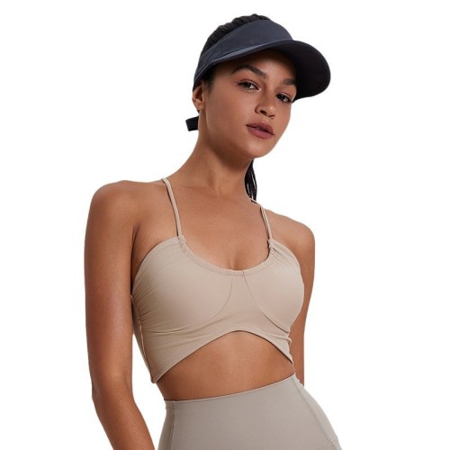 2025 Spring And Summer Thin Straps Sports Underwear With Padded Solid Colour Sexy Slim Thin Outdoor Yoga Top Women