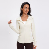 Spring And Summer New High Collar Hooded Sports Jacket Slim Running Fitness Tops Sports Long-Sleeved Yoga Clothes Women