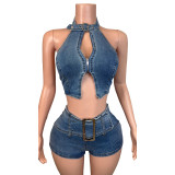 Wholesale Usa Size Fashion S-2XL Boutique 2025 Denim Jeans Two Piece Shorts Set