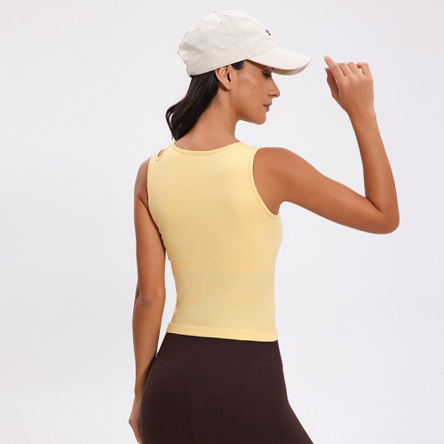 2025 Spring And Summer U-Neck Slim Yoga Vest Hollow With Pads Peplum Running Fitness Tops Yoga Top