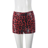 Animal Leopard Print Sequined Shorts for Women Summer New High Waist Sequin Shorts Slimming Female Hot Ladies Sexy Bum Shorts