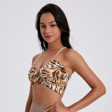 New U-Neck Pleated Thin Straps Sports Underwear Animal Print Sexy Back Thin Slim Yoga Top