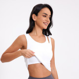 2025 Spring And Summer U-Neck Slim Yoga Vest Hollow With Pads Peplum Running Fitness Tops Yoga Top
