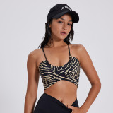 New U-Neck Pleated Thin Straps Sports Underwear Animal Print Sexy Back Thin Slim Yoga Top