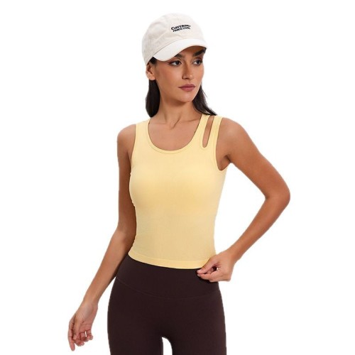 2025 Spring And Summer U-Neck Slim Yoga Vest Hollow With Pads Peplum Running Fitness Tops Yoga Top