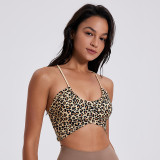 New U-Neck Pleated Thin Straps Sports Underwear Animal Print Sexy Back Thin Slim Yoga Top