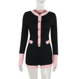 2025 Trendy Boutique Sexy Long Sleeve Knitted Elegant One Piece Jumpsuit Shorts
