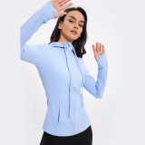 Spring And Summer New High Collar Hooded Sports Jacket Slim Running Fitness Tops Sports Long-Sleeved Yoga Clothes Women