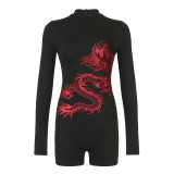 Printed One Piece Ladies Rompers Streetwear Short Sexy Women Sports Bodysuits Skinny Casual Gym Women's Jumpsuits Playsuits