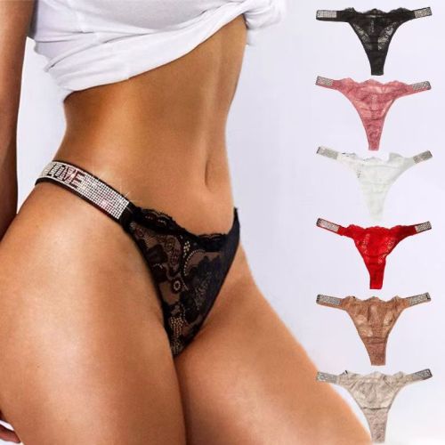 Explosive European and American Sexy Lace Rhinestone Underwear Sports Healthy Butt-lifting Thong Women's Wear