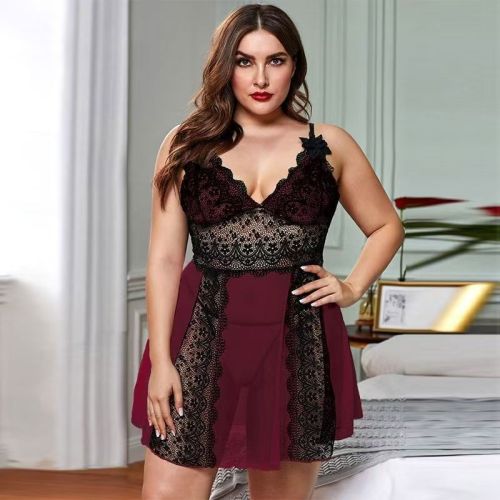 Manufacturers Direct Sales Women's Tailored V-neck Sleeveless Dress, Large Size Breathable Sexy Lace Dress Pajamas