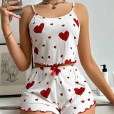 High Quality Women's Casual Pajamas Set Heart Print Home Wear Summer Women's Pajamas Sexy Pajamas