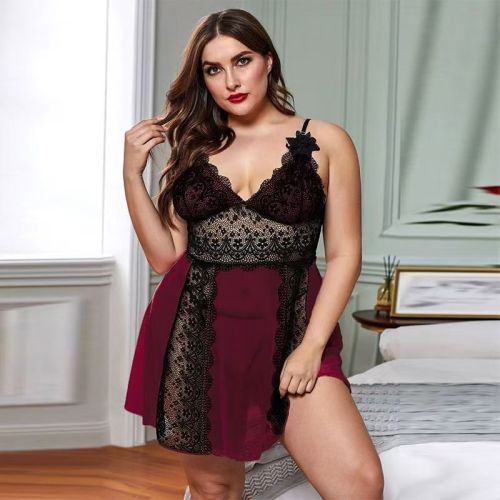 Manufacturers Direct Sales Women's Tailored V-neck Sleeveless Dress, Large Size Breathable Sexy Lace Dress Pajamas