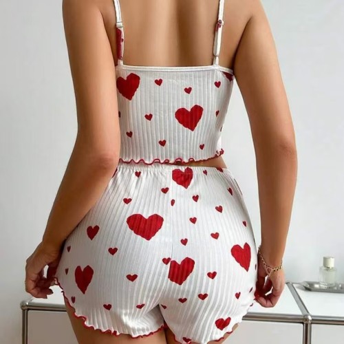 High Quality Women's Casual Pajamas Set Heart Print Home Wear Summer Women's Pajamas Sexy Pajamas