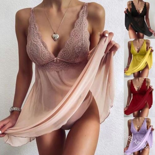 Hot Selling Women's Lingerie Sexy Doll Lingerie Mesh Sheer Cutout Dress Nightdress Plus Size Sexy Lingerie