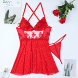 2025 Sexy Embroidery Lightweight See-trhough Two-piece Set with Large Backless Suspender Nightgown Women Lingerie