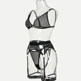 Fishing Net Lingerie Set Seduction Sexy Hollow Out Lingerie Women Five-piece Set Black Lenceria Sexy Para Mujer