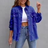 S-2XL New Mid Length Denim Jacket With Torn Edges and Holes Women's Autumn and Winter Long Sleeved Casual Lapel Top